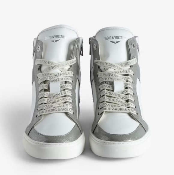 NEW! Zadig & Voltaire,  ZV1747 High Flash High-Top Sneakers,White/Silver,Size 38 - Picture 3 of 14